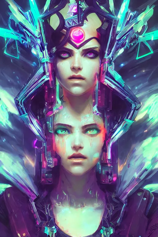 Image similar to morgana from league of legends, cyberpunk futuristic neon. decorated with traditional japanese ornaments by ismail inceoglu dragan bibin hans thoma greg rutkowski alexandros pyromallis nekro rene maritte illustrated, perfect face, fine details, realistic shaded, fine - face, pretty face, masterpiece