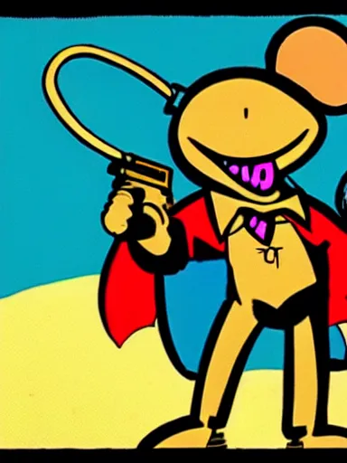 Image similar to an anthropomorphic mouse holding two guns, art by frank miller