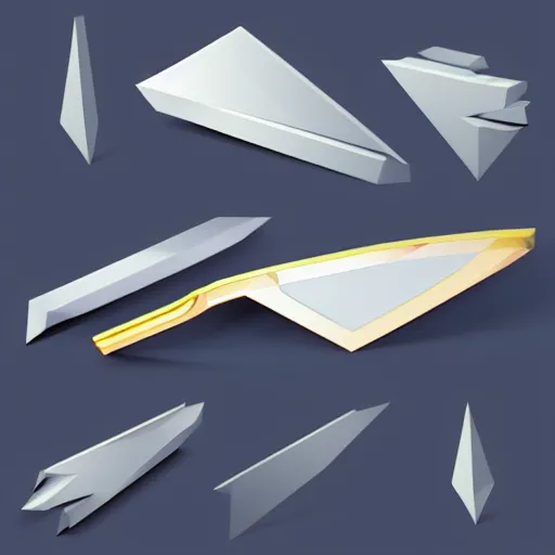 Image similar to isometric vector low poly silver sword icon, black background, cgsociety, volumetric lighting