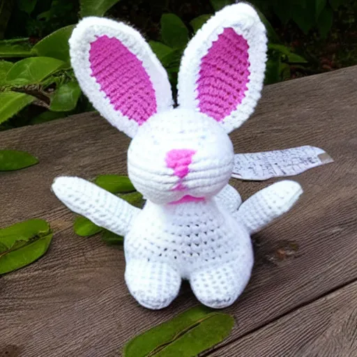 Image similar to cute crocheted plush toy of a white bunny