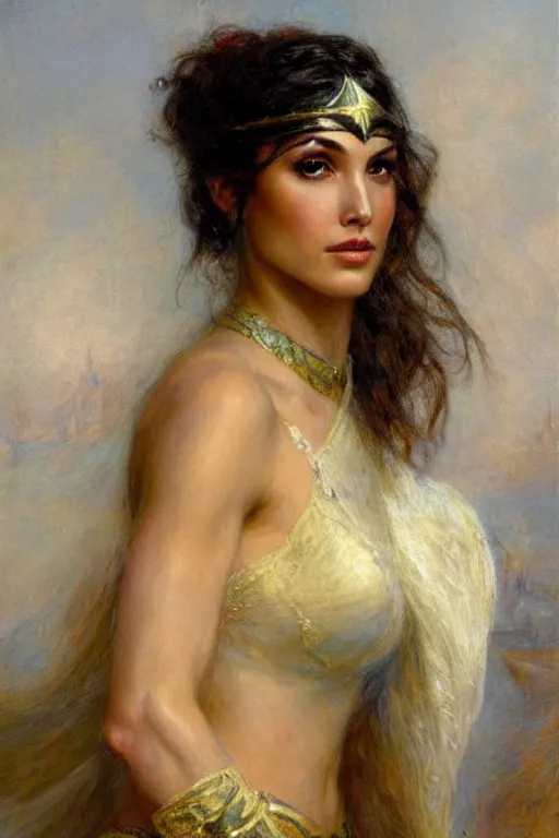 Image similar to high detail portrait of gal gadot by gaston bussiere.