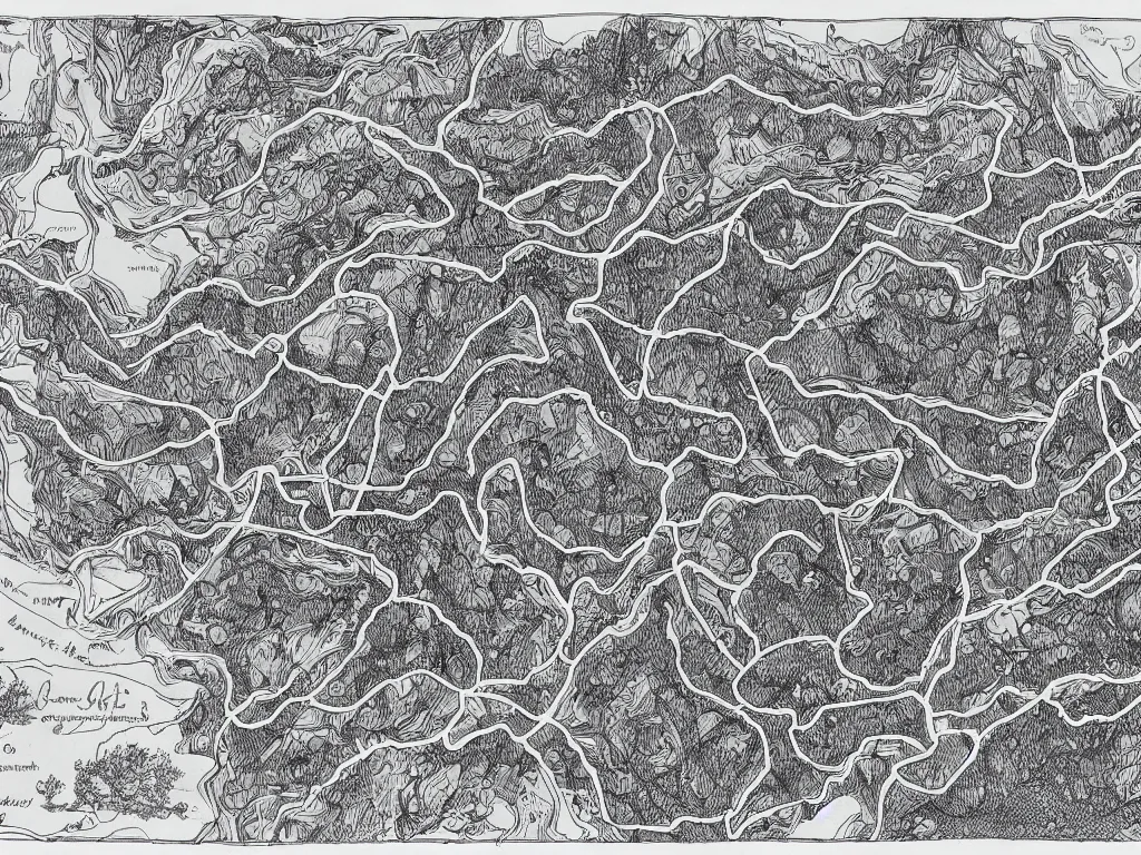 Image similar to Map of a cave system by Deven Rue, fine point pen