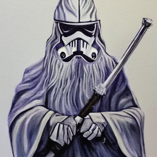 Image similar to gandalf as a storm trooper, painting