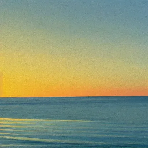 Image similar to a beautiful painting of a calm and serene sea landscape at sunset by edward hopper and hiroshi nagai, trending on artstation,