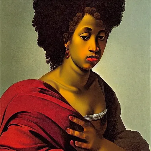 Image similar to afro woman painted by caravaggio