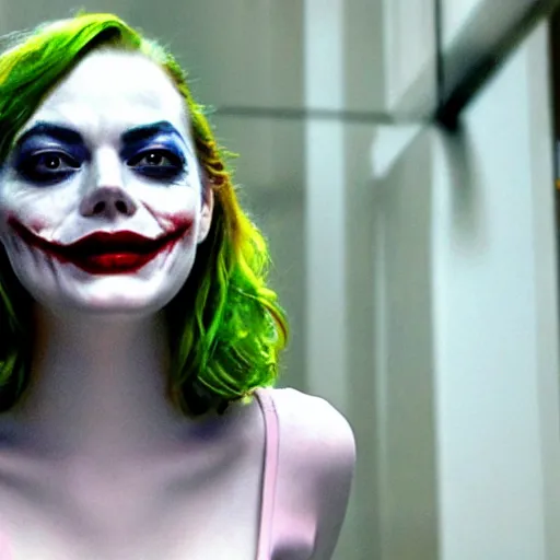 Prompt: Emma Stone as (The Joker) stunning awe inspiring beautiful 8k hdr colorful lighting