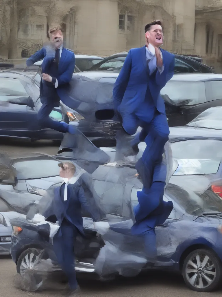 Image similar to !dream Sir Kier Starmer wearing a blue suit jumping on top of a toyota yaris