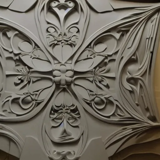 Prompt: a beautiful custom organic ceiling design, art nouveau, embossed, elegant, low profile