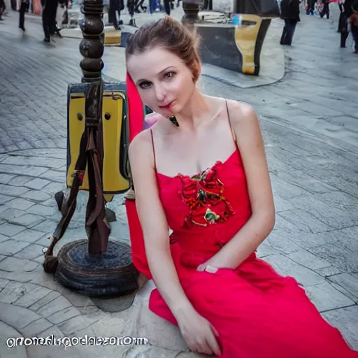 Image similar to photo of a beautiful ukrainian woman from odessa near the tram square