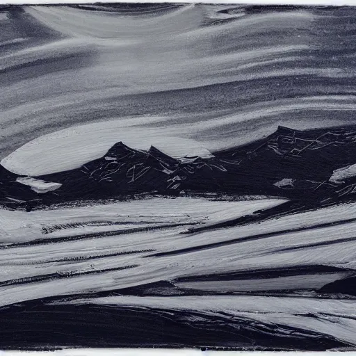 Prompt: luminist polar landscape, hatching brushwork