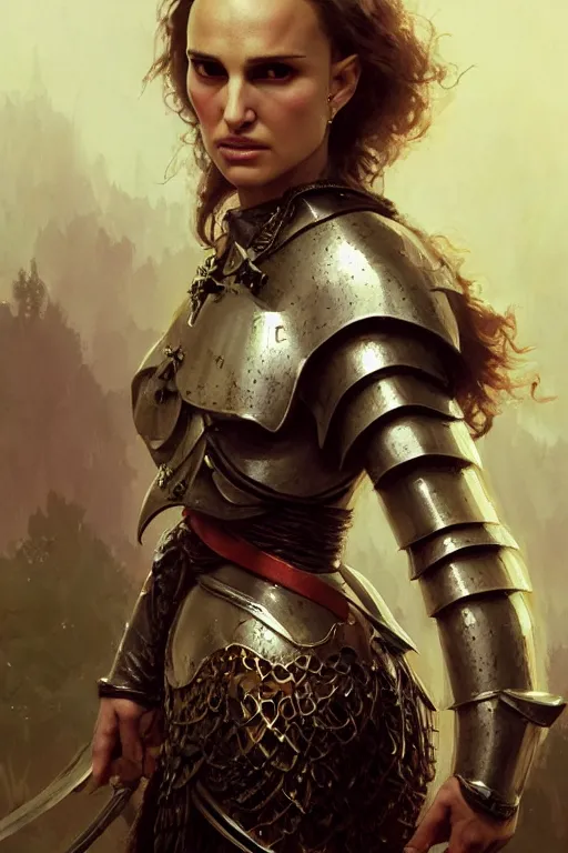 Image similar to natalie portman, legendary warrior, heroic, lord of the rings, tattoos, decorative ornaments, battle armor, by carl spitzweg, ismail inceoglu, vdragan bibin, hans thoma, greg rutkowski, alexandros pyromallis, perfect face, fine details, realistic shading photorealism