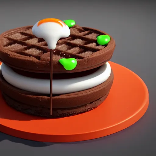 Image similar to a jello chocolate candy lollipop snickers bar icecream cake muffin jaffa waffle candy gummy jelly sandwich, volumetric lighting, octane render, unreal engine, 8k stroopwaffel