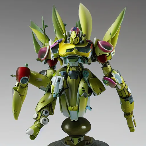 Image similar to futuristic pistia stratiotes mecha water lettuce upper body, sepals forming helmet, floral details, pistia, 8 k hd resolution, barbatos gundam with floral inlay, bandai box art, star wars, makoto kobayashi, frank gehry, raymond swanland