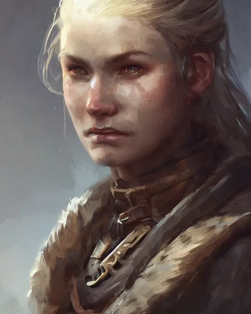 Image similar to the elder scrolls vi, charismatic rugged female nord warrior portrait, illustration, rim light, top light, perfectly shaded, soft painting, art by krenz cushart and wenjun lin