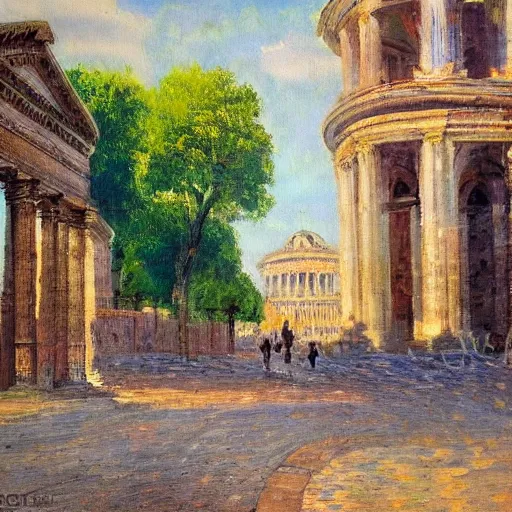 Prompt: impressionist painting of a city street in Ancient Rome
