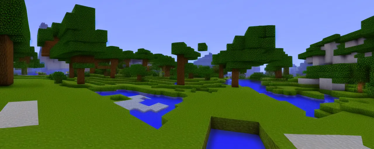 Image similar to minecraft with shaders, 4k wallpaper, beautiful landscape, dreamy environment