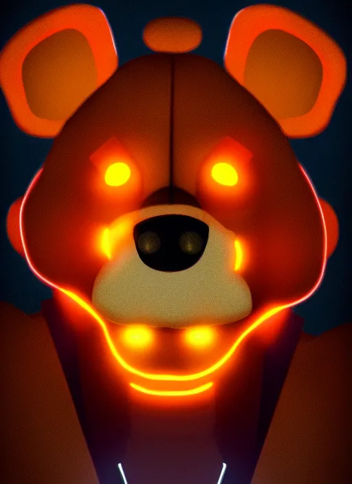 Image similar to portrait of freddy fazbear, glowing lights, highly detailed, digital painting, artstation, concept art, sharp focus, illustration