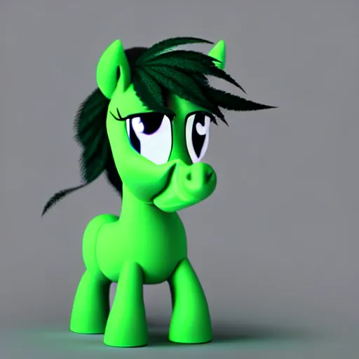 Image similar to a stoner with a black hoodie on with a marijuana themed green pony head from my little pony, 3 d, blender 3 d, render, beautiful