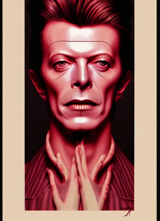 Image similar to portrait of David Bowie from Suspiria (1977), highly detailed, centered, solid color background, digital painting, artstation, concept art, smooth, sharp focus, illustration, Jason Edmiston, donato giancola, Joseph Christian Leyendecker, Les Edwards, Ed Repka, WLOP, Artgerm