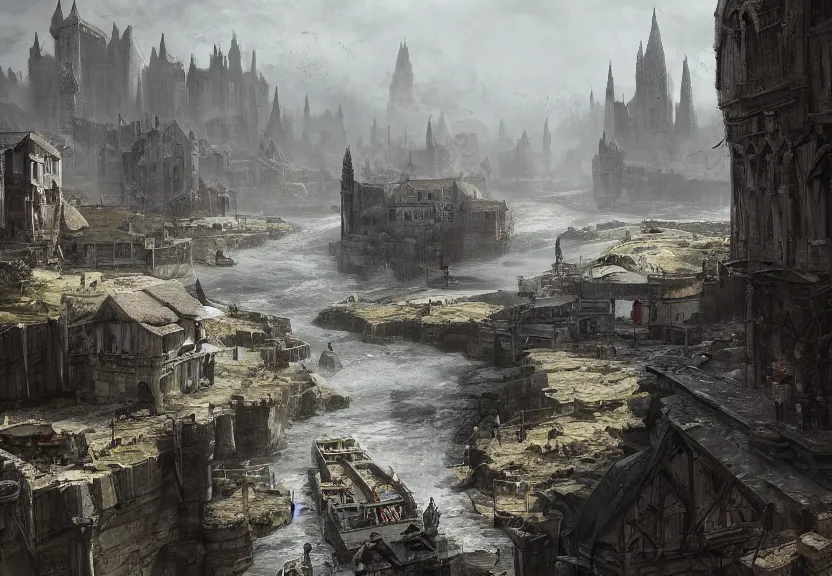 coastal medieval city, skyview, concept art, highly | Stable Diffusion ...