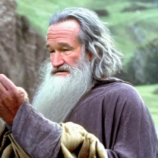 Image similar to Robin Williams playing Gandalf in Lord-of-the-Rings, screenshot