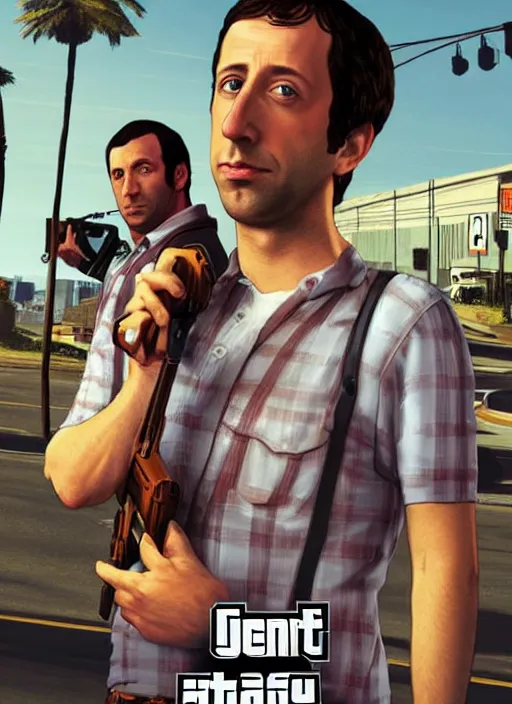 Prompt: a portrait of simon helberg as gta 5 cover art