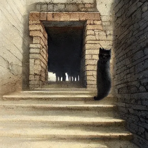 Image similar to cat - canibal walking on ancient city, very detailed fine art, top of pinterest, trend of artistation, style of ( ( ( ( ( greg rutkowski ) ) ) ) )