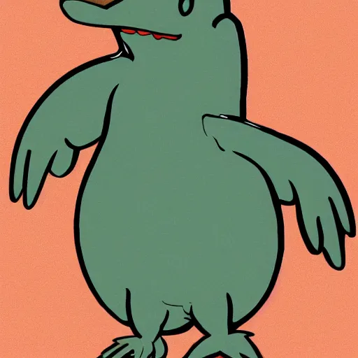 Image similar to a friendly cartoon platypus from the torso up