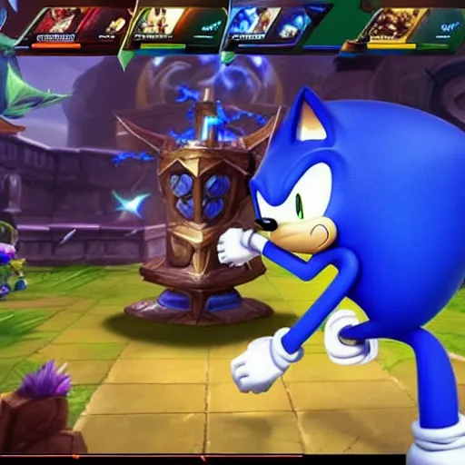 Image similar to Screenshot of gameplay of League of Legends, Sonic vs Nasus on top lane