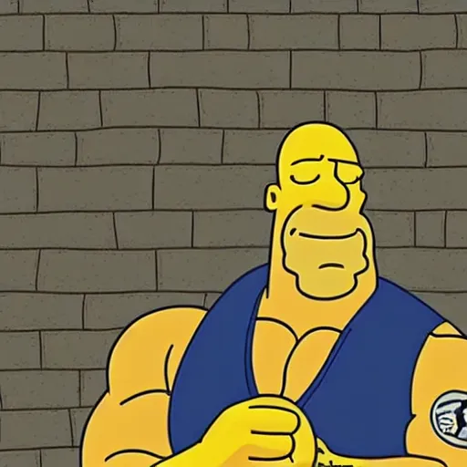 Prompt: A portrait of Dwayne Johnson, in the simpsons,
