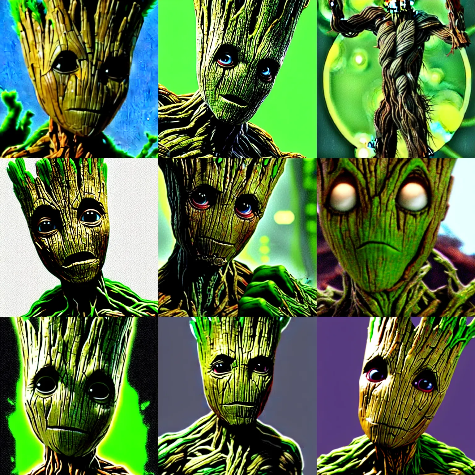 Prompt: groot has a long green beard