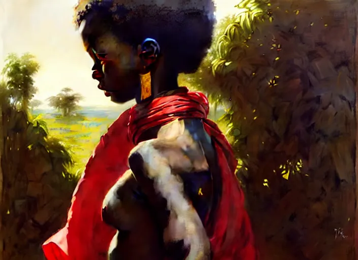 Image similar to top angle view, wide lens of african girl wearing a toga, beautiful concept painting by caravaggio, ruan jia, jakub rebelka, artgerm, greg rutkowski, edgar maxence