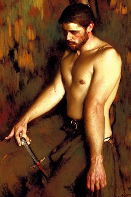 Prompt: attractive male, game of thrones, painting by gaston bussiere, craig mullins, j. c. leyendecker, edgar degas