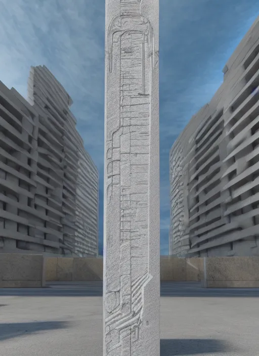 Image similar to highly detailed realistic architecture 3 d render of a stele in frank gahry style standing near a highway, archdaily, made in unreal engine 4 octane render