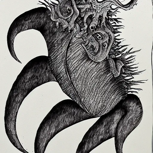 Image similar to depiction of a creature, ink painting, highly detailed, - h 7 0 4, upscaled