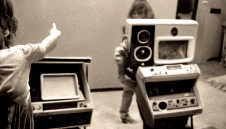 Image similar to 7 0 s film still from a horror movie about kids playing atari, kodachrome, cinecolor, cinestill, film grain, film texture, retro, cinematic, high resolution, photorealism,