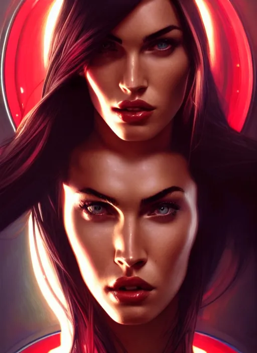 Image similar to portrait of megan fox as v, cyberpunk, technology, augmented body, chrome, science fiction, cd project red, intrigante, headshot, highly detailed, digital painting, artstation, concept art, sharp focus, cinematic lighting, illustration, art by artgerm and greg rutkowski, alphonse mucha, cgsociety