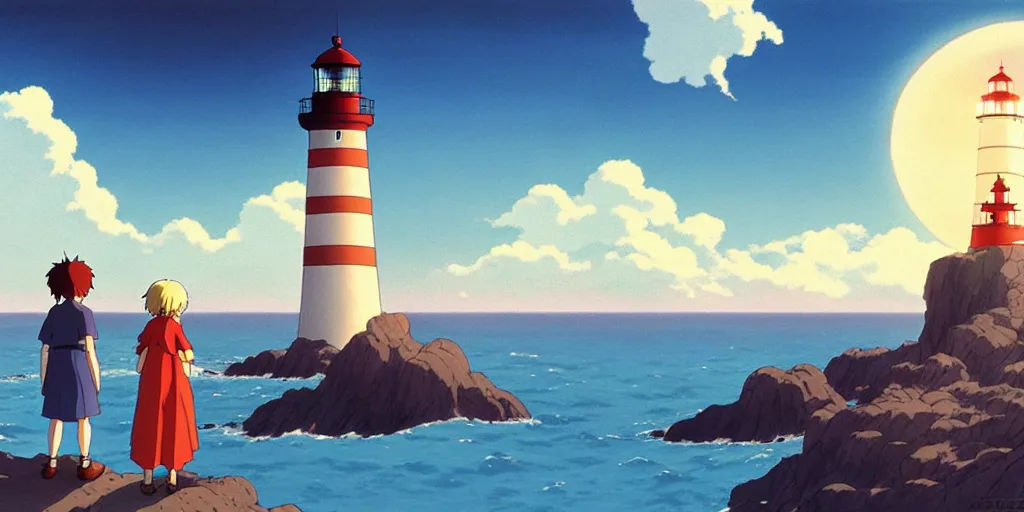 Image similar to the girl and the lighthouse. matte painting, anime, studio ghibli.