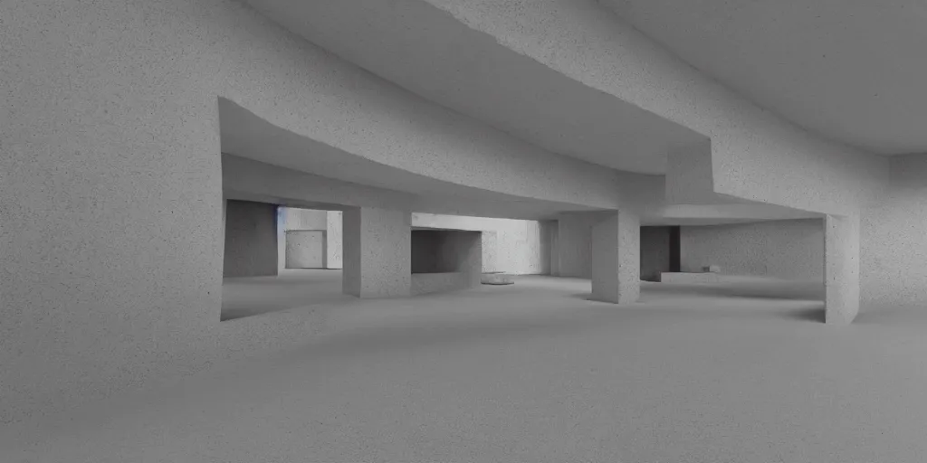 Image similar to 3 d octane model of a brutalism art gallery, highly detailed