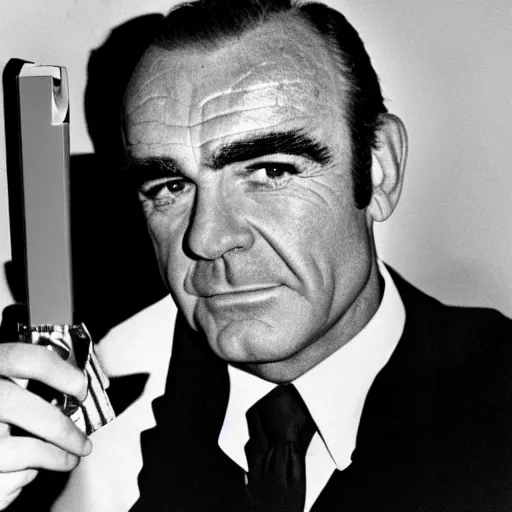 Prompt: Sean Connery using a lighter, 1960s, stylish, bad boy