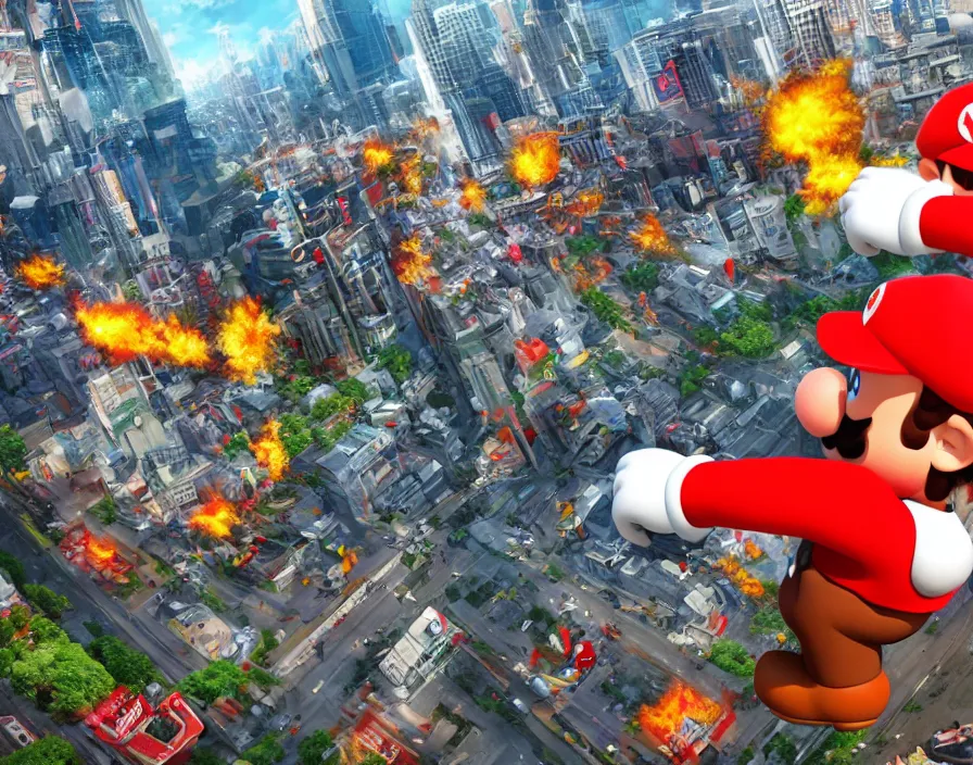 Prompt: giant mario destroying the city in japan, realistic 3 d, hd, hdr, ue 5, ue 6, unreal engine 5, cinematic 4 k wallpaper, 8 k, ultra detailed, by popular digital, details, beautiful image ever created, high resolution, artstation, award winning