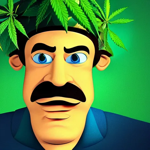 Prompt: cartoon portrait of a cannabis themed character. octane 4 k render by eyvind earle, australian award winning political comedy illustration