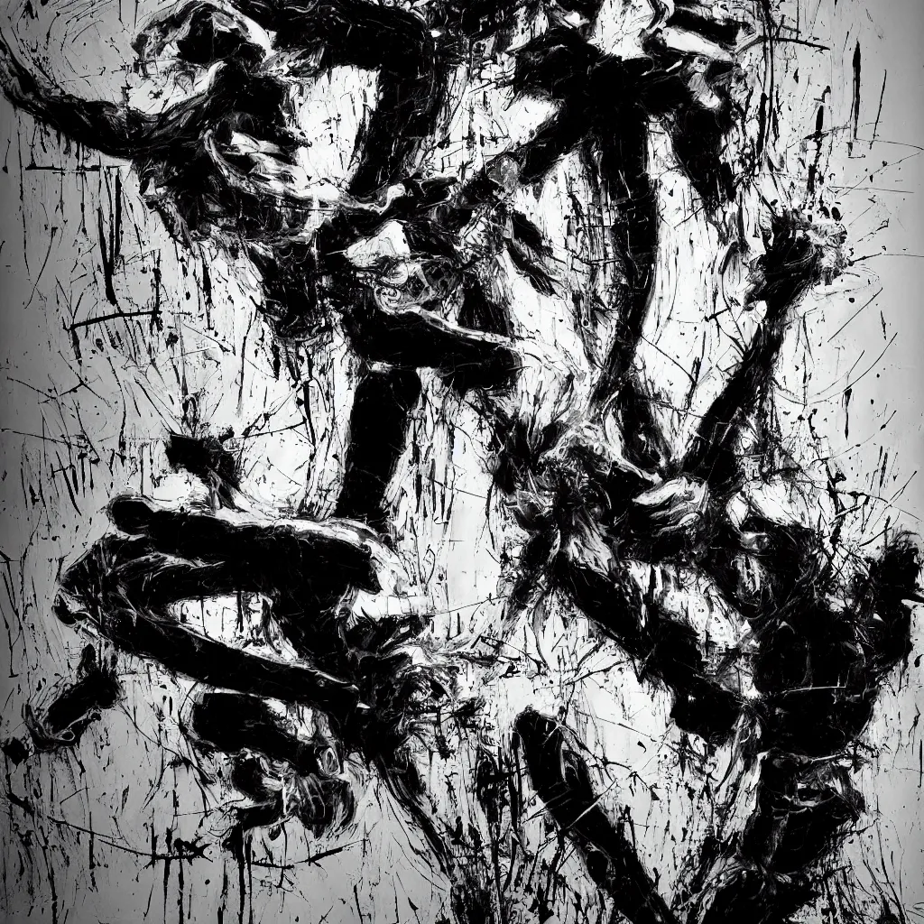 Prompt: abstract expressionism black and white artwork black lines 3 d sculpture painting highly detailed high quality by jackson pollock by russ mills 8 k