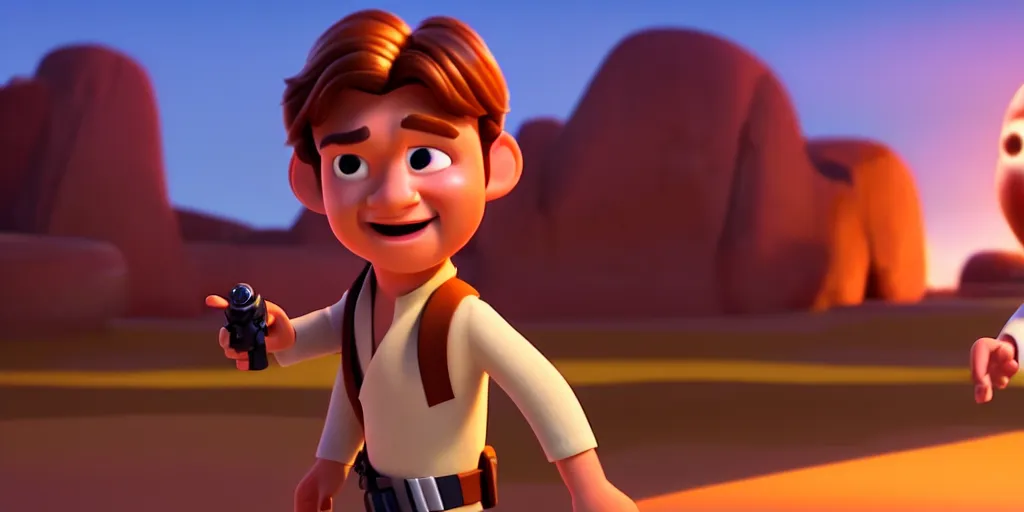 Image similar to a wholesome animation key shot of a han solo pixar and disney animation sharp render 3 d animated, cinematic lighting