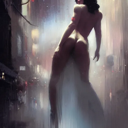 Image similar to snow white, hyperrealistic full figure, bladerunner street alley, art of elysium by frank frazetta and by jeremy mann and by alphonse mucha, fantasy art, photo realistic, dynamic lighting, artstation, full figure poster, volumetric lighting, very detailed face, 4 k, award winning