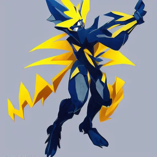 Image similar to Portrait of Zeraora, made by Yoji Shinkawa, Highly detailed, dynamic posing, concept art