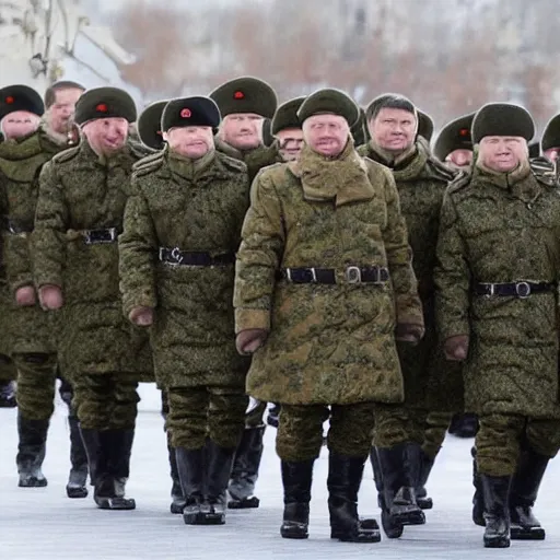 Prompt: russian army invading the world with vladimir putin in front