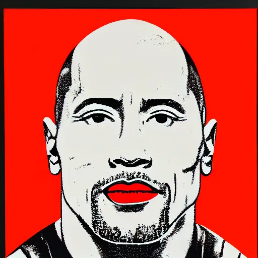 Image similar to a portrait of Dwayne Johnson, made by Andy Warhol, two tone, very high contrast, only black and white, simplistic, extremely high contrast, two tone, notan art, by Andy Warhol, minimalistic,