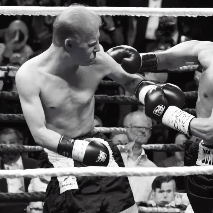 Image similar to boxing match of joe biden and donald trump, zoomed b & w detailed sharp photo