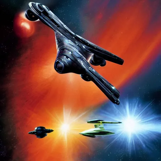 Prompt: star trek enterprise face of with a klingon bird of prey